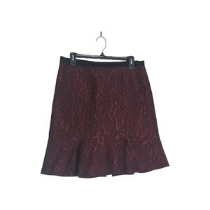Ann Taylor 10 burgundy black jacquard flounce skirt Leopard Pattern Edgy Goth